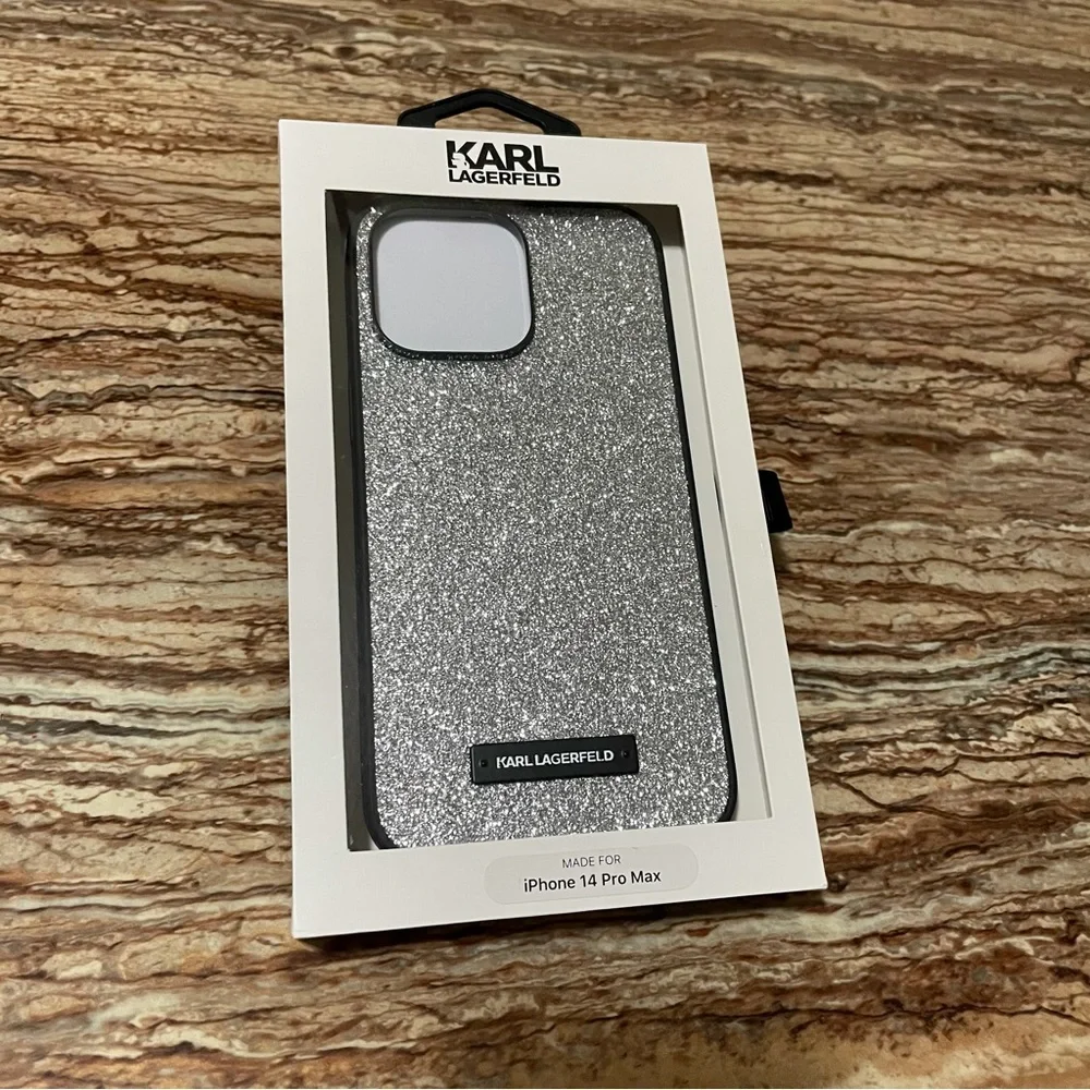 Karl Lagerfeld Silver Shimmer Logo Phone Case For iPhone 14 Pro Max NWT